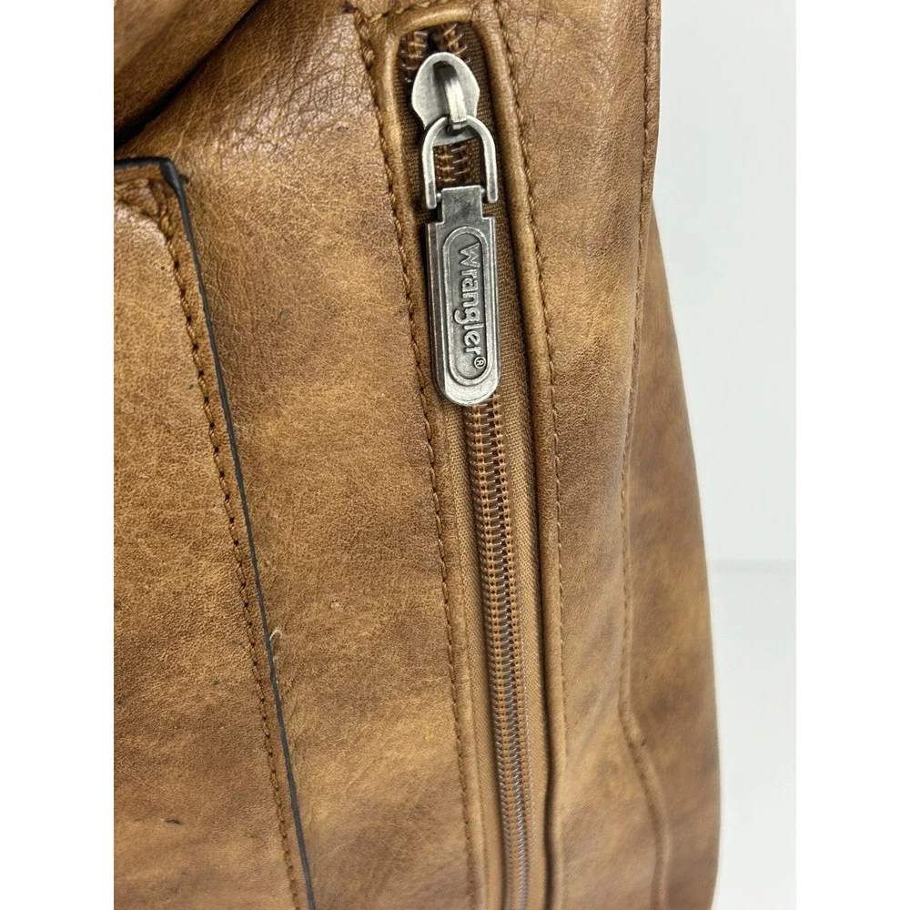 Wrangler Concealed Carrry Purse Tote Faux Leather Large Brown Pockets Full Zip